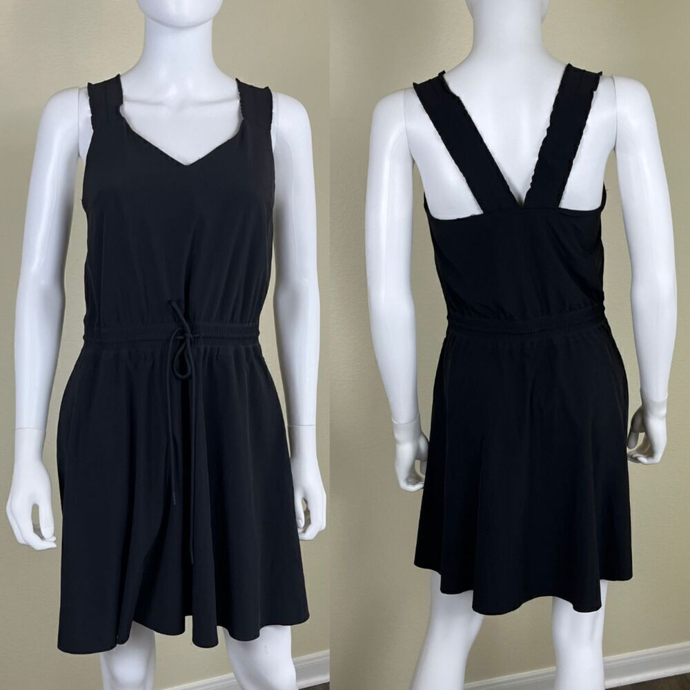 Athleta Women Size XS Black Savannah Ruffle Mini Dress Pullover Pockets Athletic